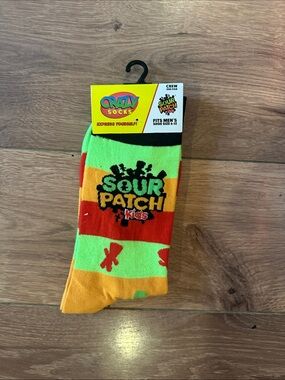 Crazy Socks x Sour Patch Kids Men's Crew Socks - Neon Green, Red, Orange Stripe